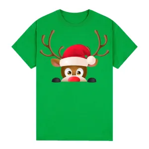 NNEDSZ 100% Cotton Christmas T-shirt Adult Unisex Tee Tops Funny Santa Party Custume, Reindeer Head (Green), S