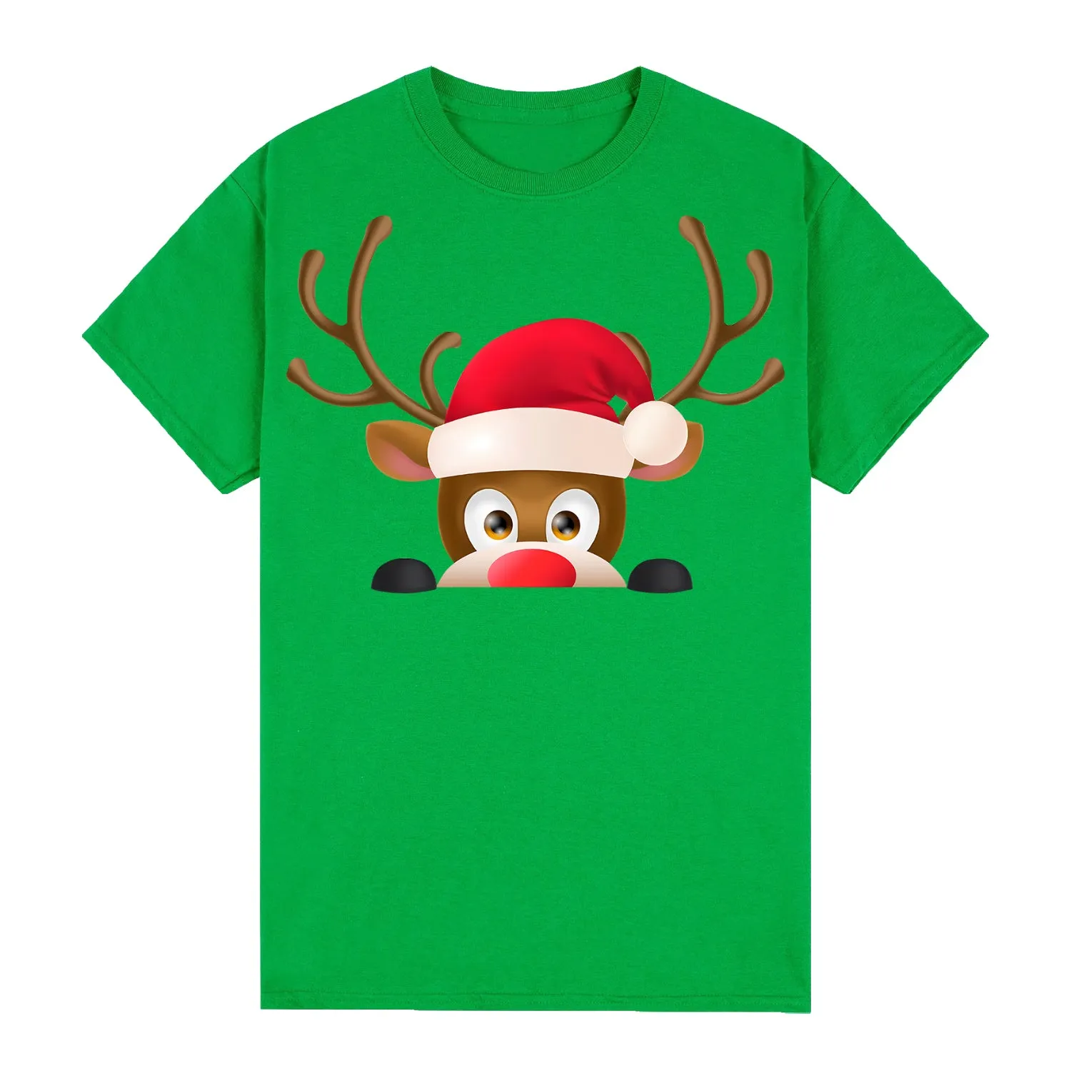 NNEDSZ 100% Cotton Christmas T-shirt Adult Unisex Tee Tops Funny Santa Party Custume, Reindeer Head (Green), S