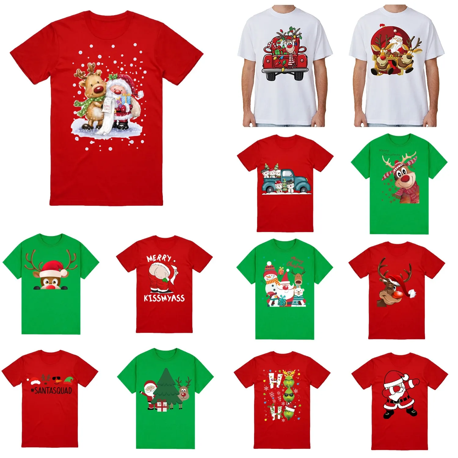 NNEDSZ 100% Cotton Christmas T-shirt Adult Unisex Tee Tops Funny Santa Party Custume, Reindeer Wink (White), M