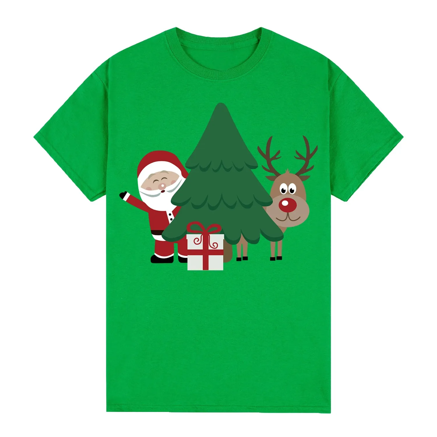NNEDSZ 100% Cotton Christmas T-shirt Adult Unisex Tee Tops Funny Santa Party Custume, Santa with Tree (Green), L