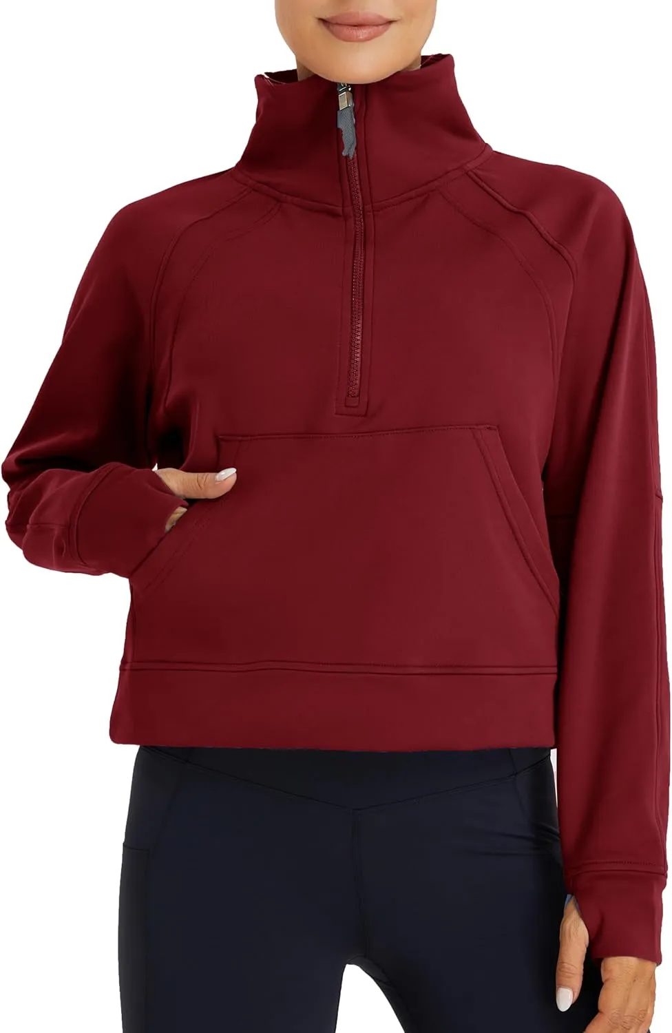 Oalka Sweatshirts Half Zip Long Sleeve Cropped Pullover Lined Full Zip Hoodies Thumb Hole Jackets