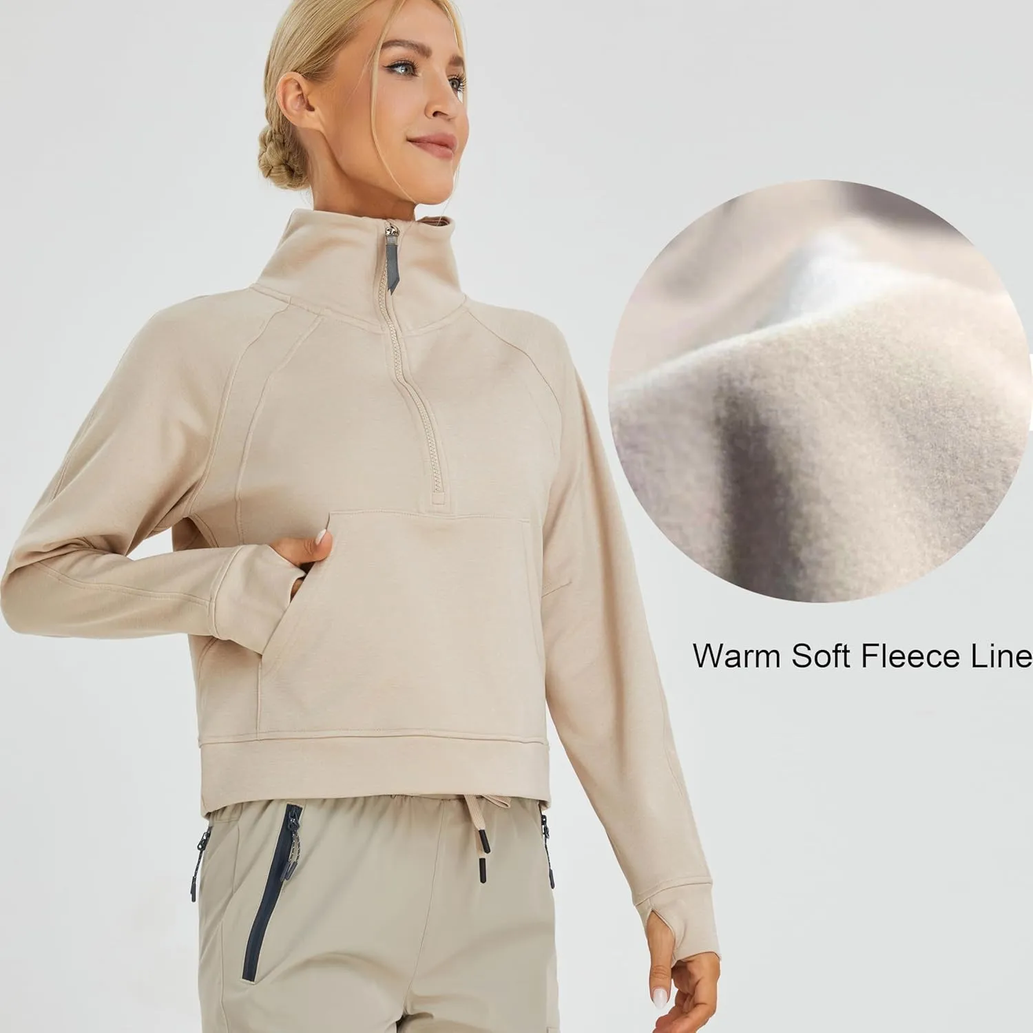 Oalka Sweatshirts Half Zip Long Sleeve Cropped Pullover Lined Full Zip Hoodies Thumb Hole Jackets