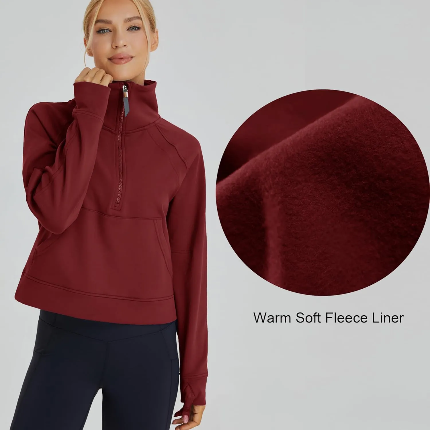 Oalka Sweatshirts Half Zip Long Sleeve Cropped Pullover Lined Full Zip Hoodies Thumb Hole Jackets