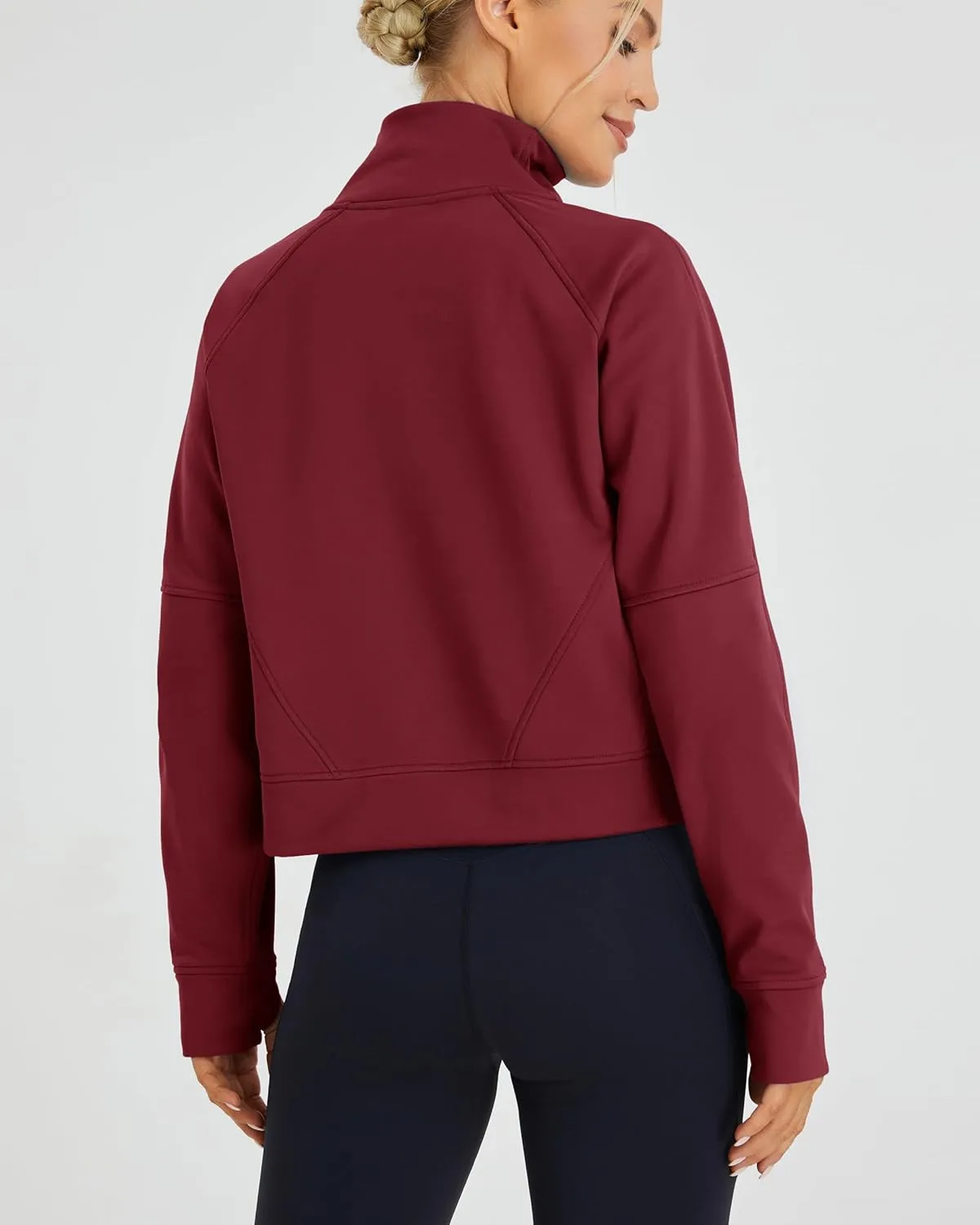 Oalka Sweatshirts Half Zip Long Sleeve Cropped Pullover Lined Full Zip Hoodies Thumb Hole Jackets