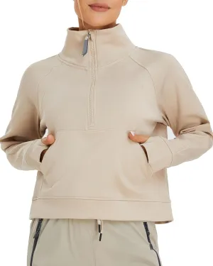 Oalka Sweatshirts Half Zip Long Sleeve Cropped Pullover Lined Full Zip Hoodies Thumb Hole Jackets