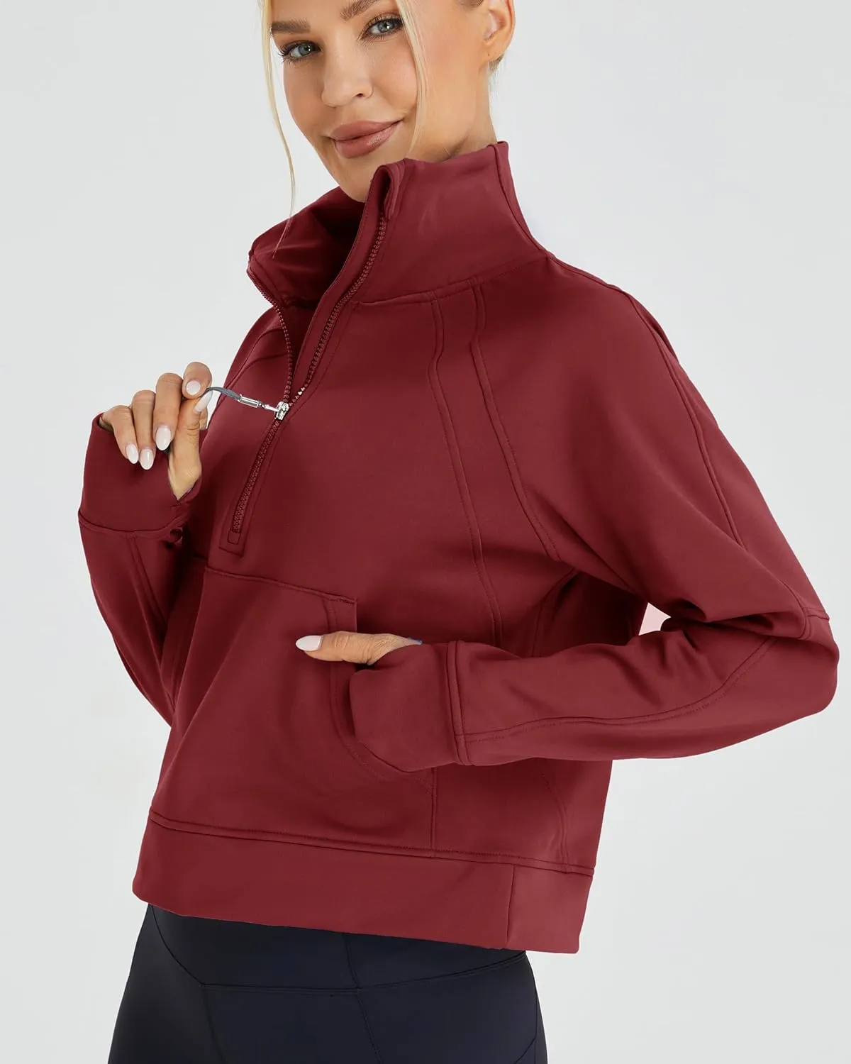 Oalka Sweatshirts Half Zip Long Sleeve Cropped Pullover Lined Full Zip Hoodies Thumb Hole Jackets