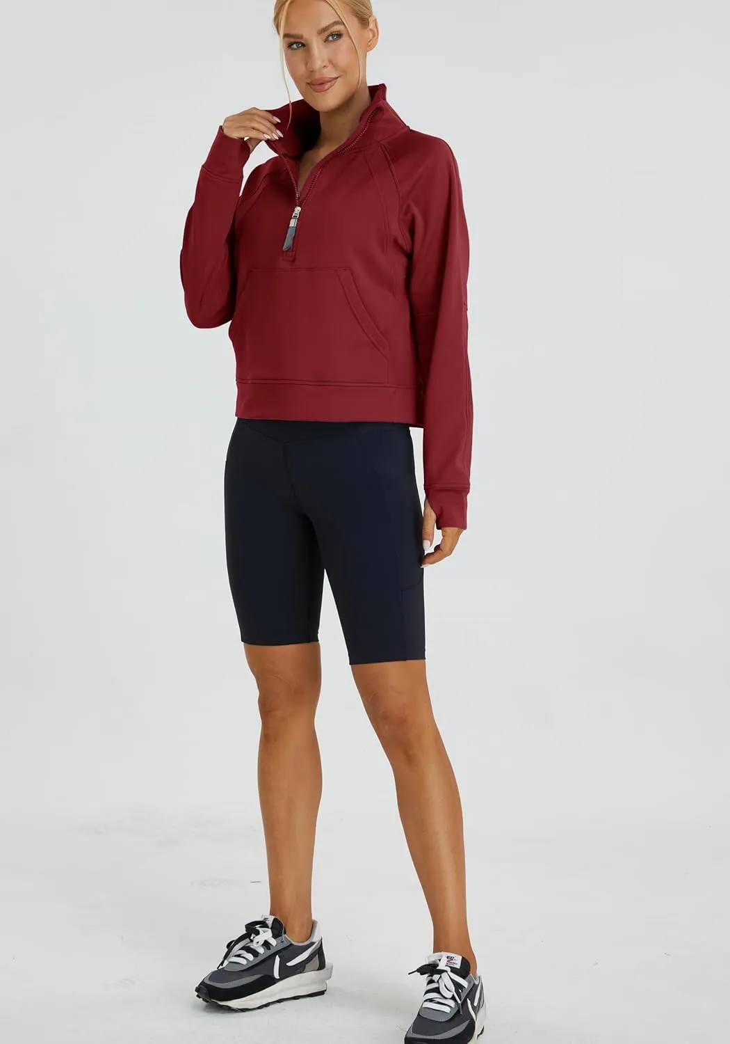 Oalka Sweatshirts Half Zip Long Sleeve Cropped Pullover Lined Full Zip Hoodies Thumb Hole Jackets