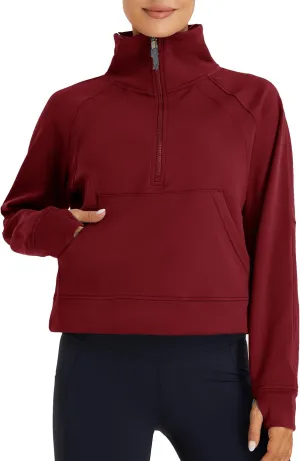 Oalka Sweatshirts Half Zip Long Sleeve Cropped Pullover Lined Full Zip Hoodies Thumb Hole Jackets