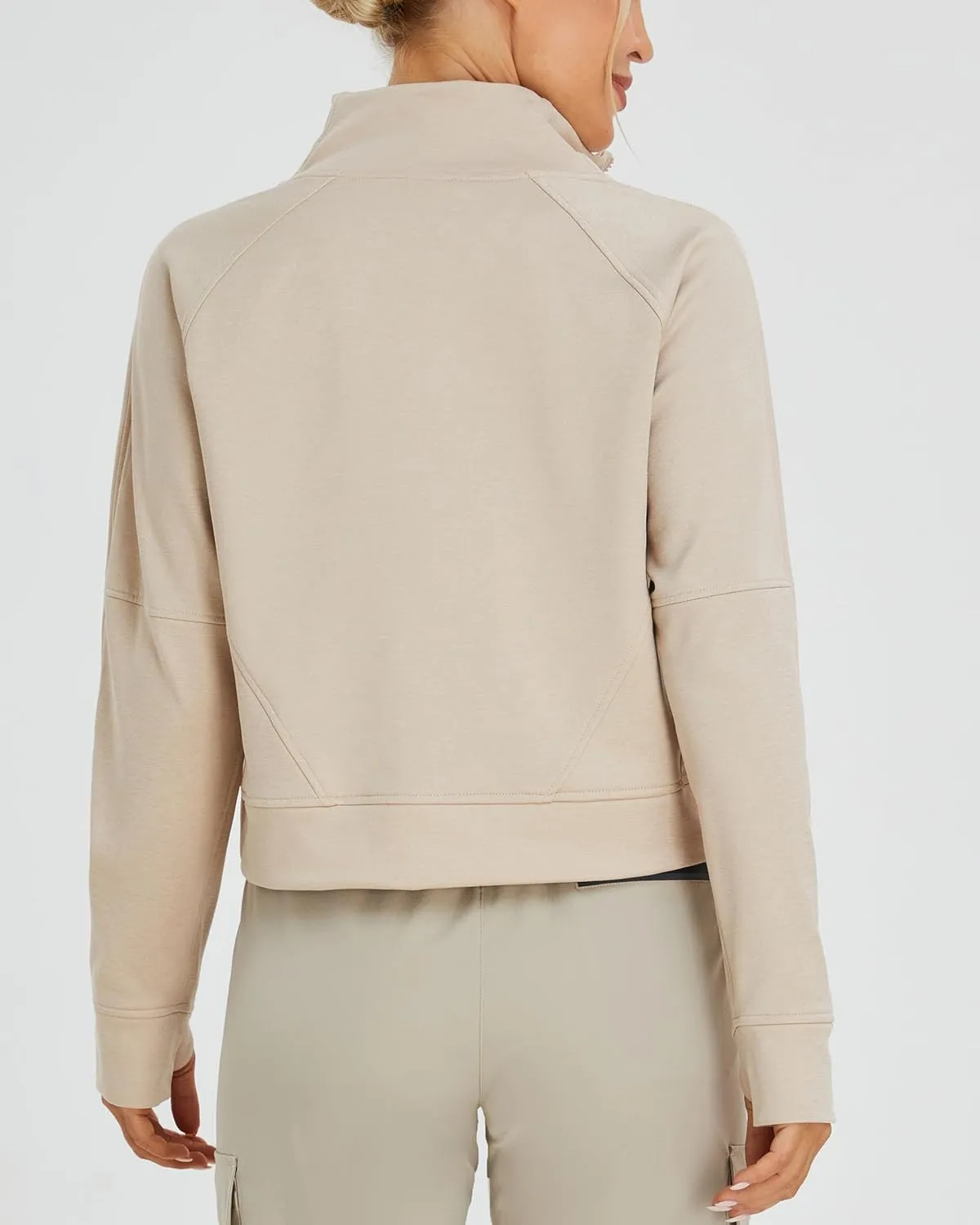 Oalka Sweatshirts Half Zip Long Sleeve Cropped Pullover Lined Full Zip Hoodies Thumb Hole Jackets