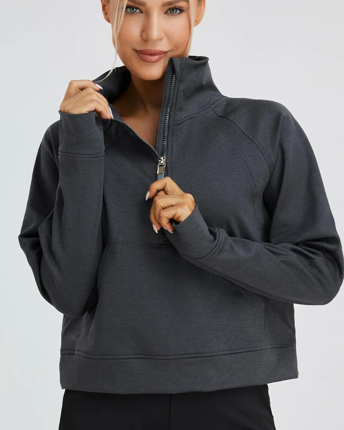 Oalka Sweatshirts Half Zip Long Sleeve Cropped Pullover Lined Full Zip Hoodies Thumb Hole Jackets