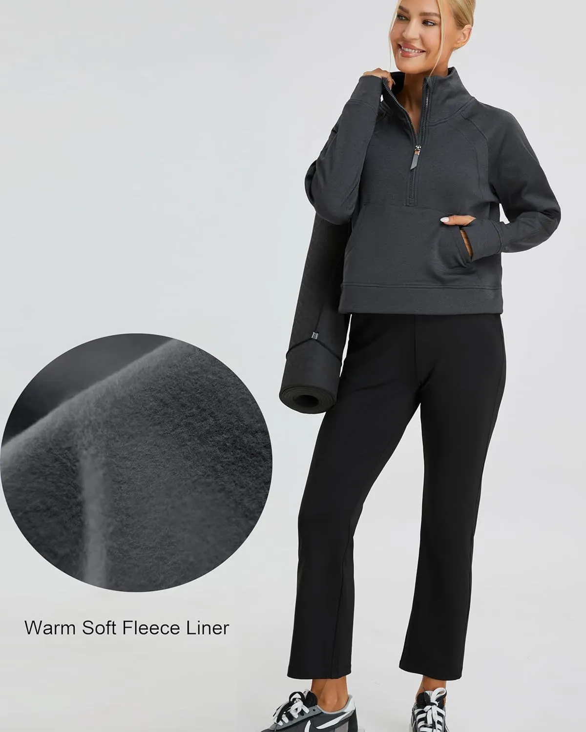 Oalka Sweatshirts Half Zip Long Sleeve Cropped Pullover Lined Full Zip Hoodies Thumb Hole Jackets