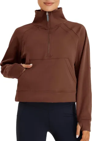 Oalka Sweatshirts Half Zip Long Sleeve Cropped Pullover Lined Full Zip Hoodies Thumb Hole Jackets