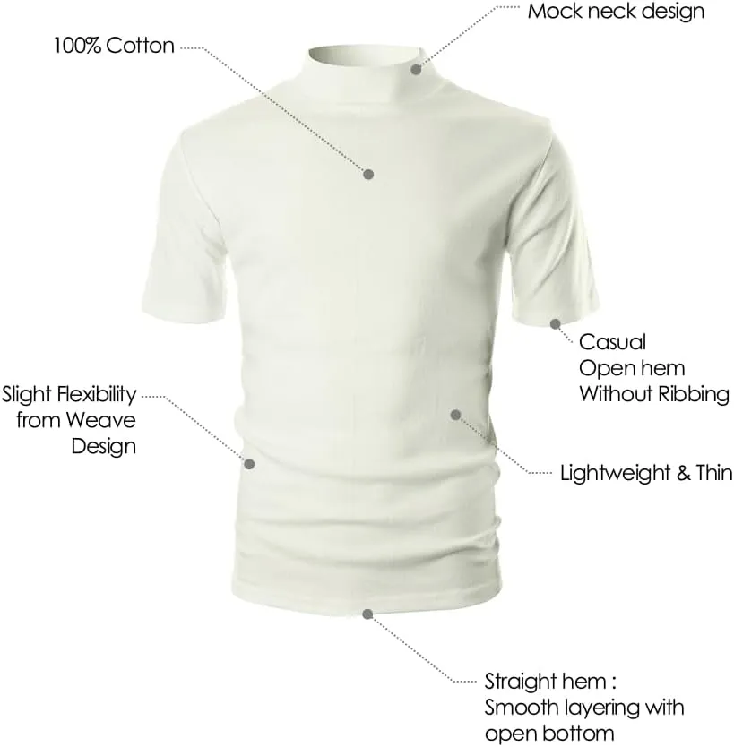 Ohoo Mens Short Sleeve Mock Turtleneck Basic Tops Lightweight Slim Fit Pullover Sweater
