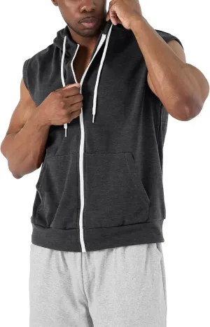 Ohoo Mens Slim Fit Sleeveless Lightweight Zip Up Hooded Sweatshirt Vest Hoodie