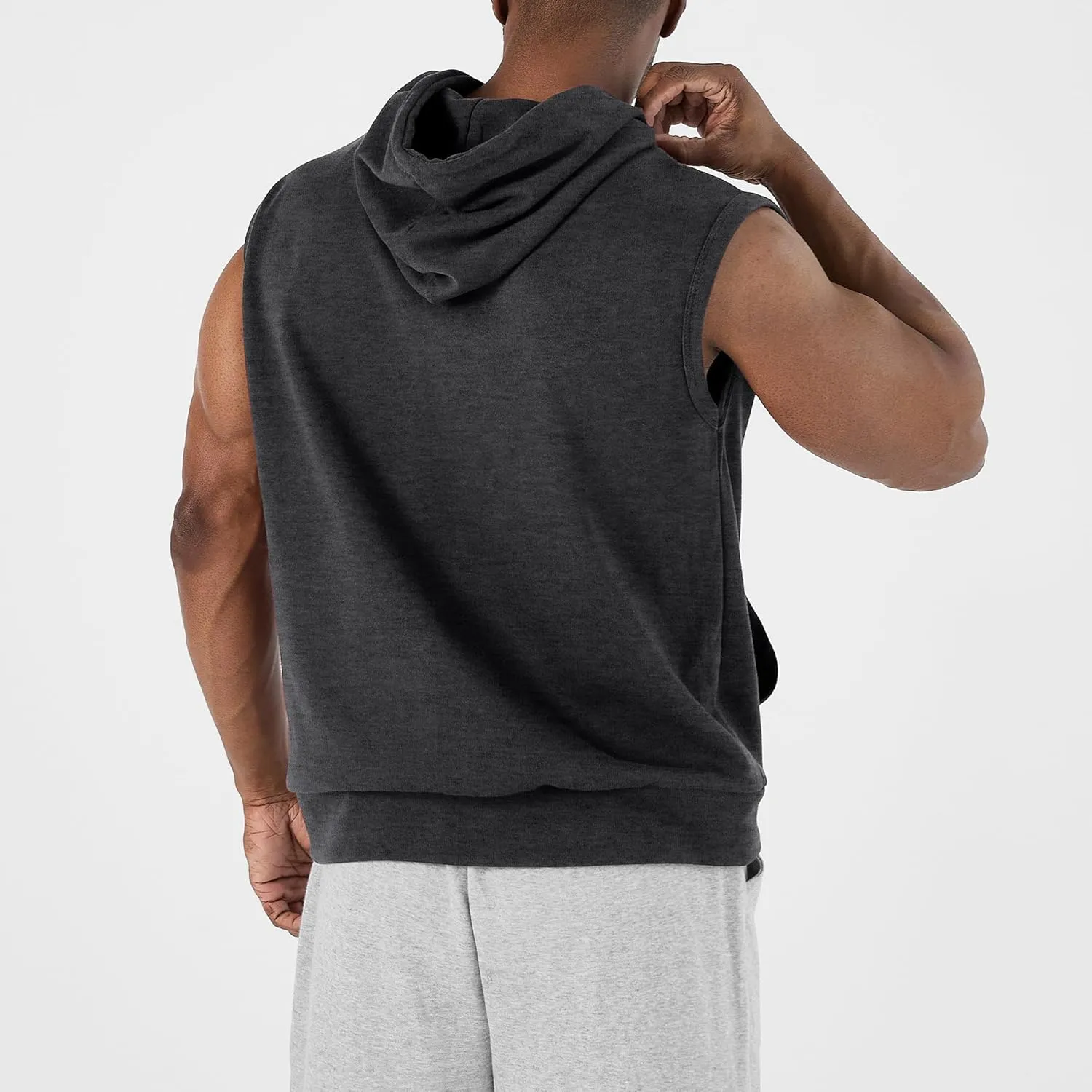 Ohoo Mens Slim Fit Sleeveless Lightweight Zip Up Hooded Sweatshirt Vest Hoodie