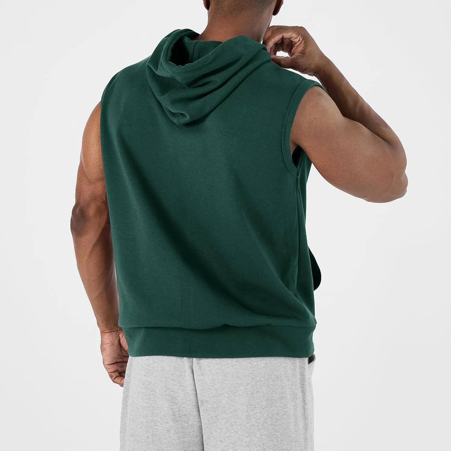 Ohoo Mens Slim Fit Sleeveless Lightweight Zip Up Hooded Sweatshirt Vest Hoodie