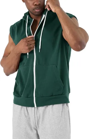 Ohoo Mens Slim Fit Sleeveless Lightweight Zip Up Hooded Sweatshirt Vest Hoodie