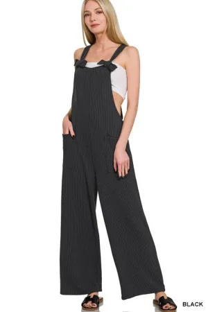 One And Done Black Corded Knot Strap Overalls