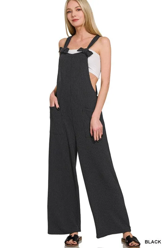 One And Done Black Corded Knot Strap Overalls