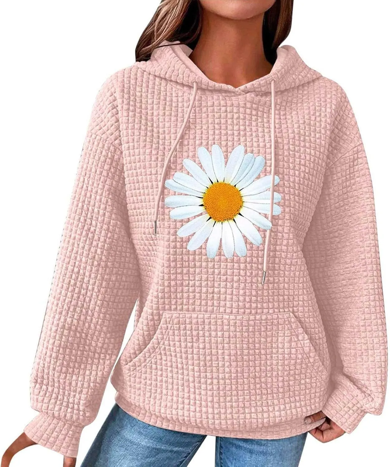 Oversized Hoodies For Women Waffle Knit Sweatshirts Winter Tops Pullover Sweaters With Pockets