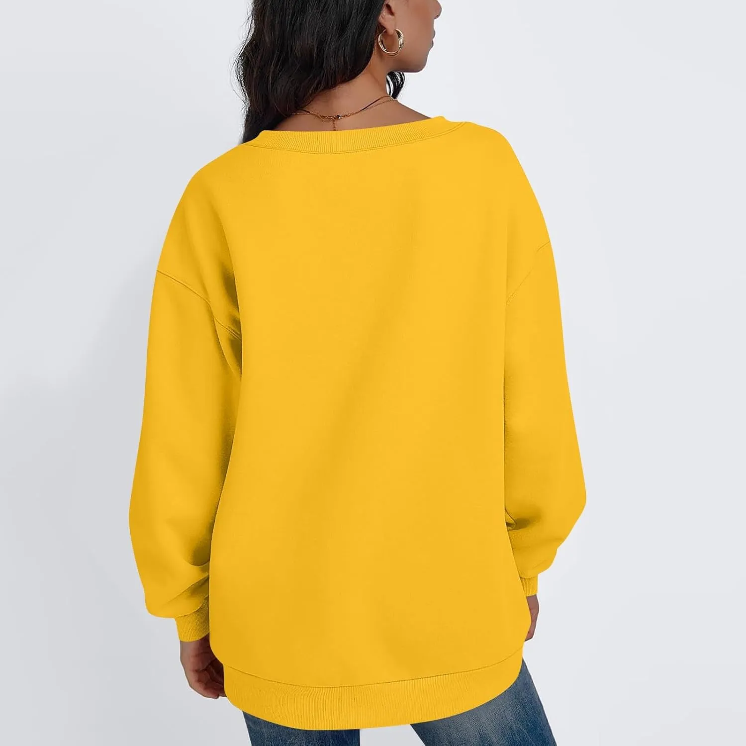 Oversized V Neck Sweatshirt Women Cozy Long Sleeve Fleece Hoodies Pullover Casual Sweat Shirts Cute Winter Outfits