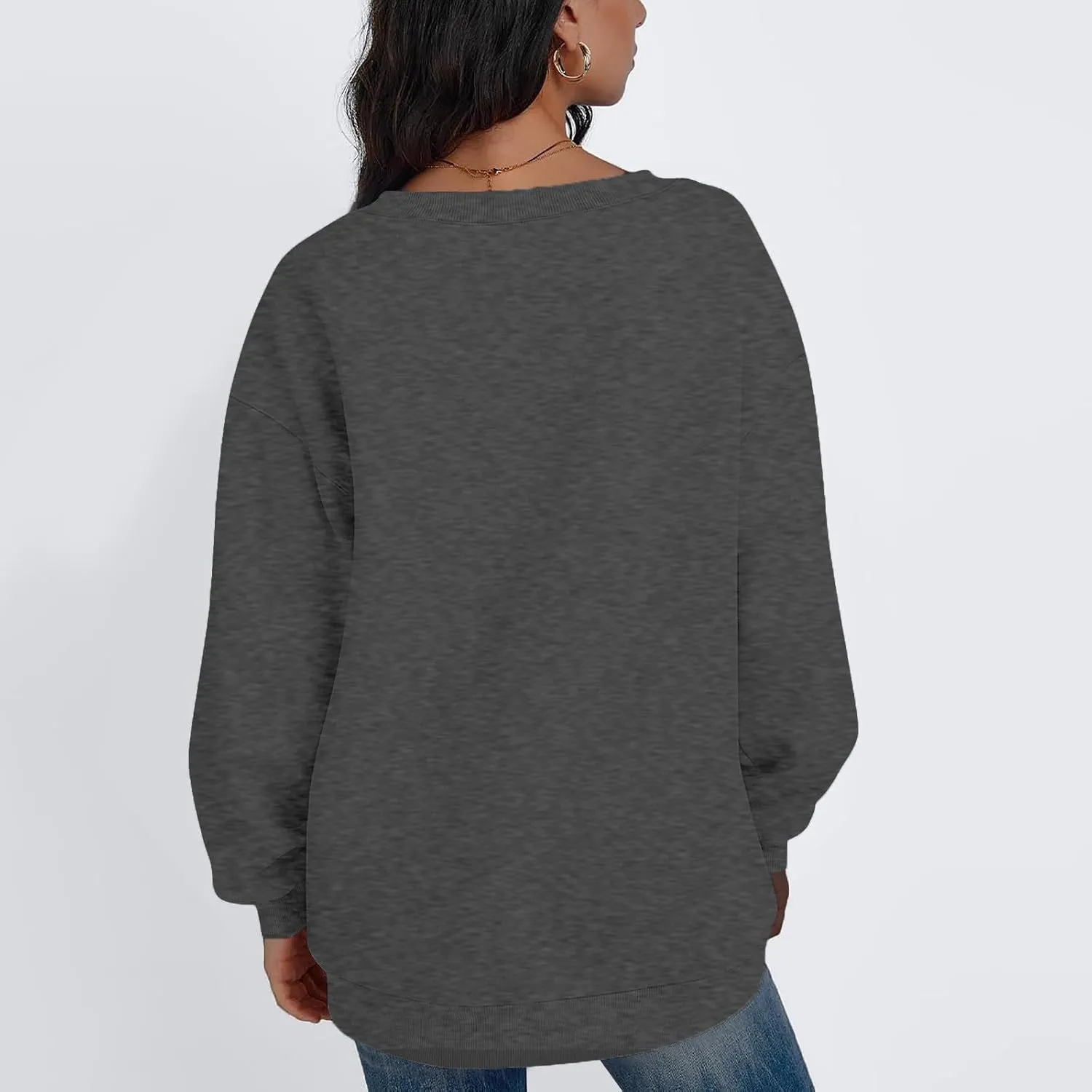 Oversized V Neck Sweatshirt Women Cozy Long Sleeve Fleece Hoodies Pullover Casual Sweat Shirts Cute Winter Outfits