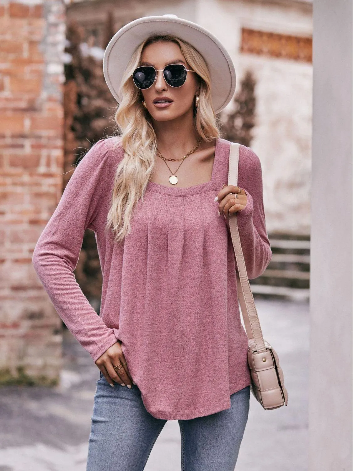 Own The Day Long Sleeve Square Neck Blouse