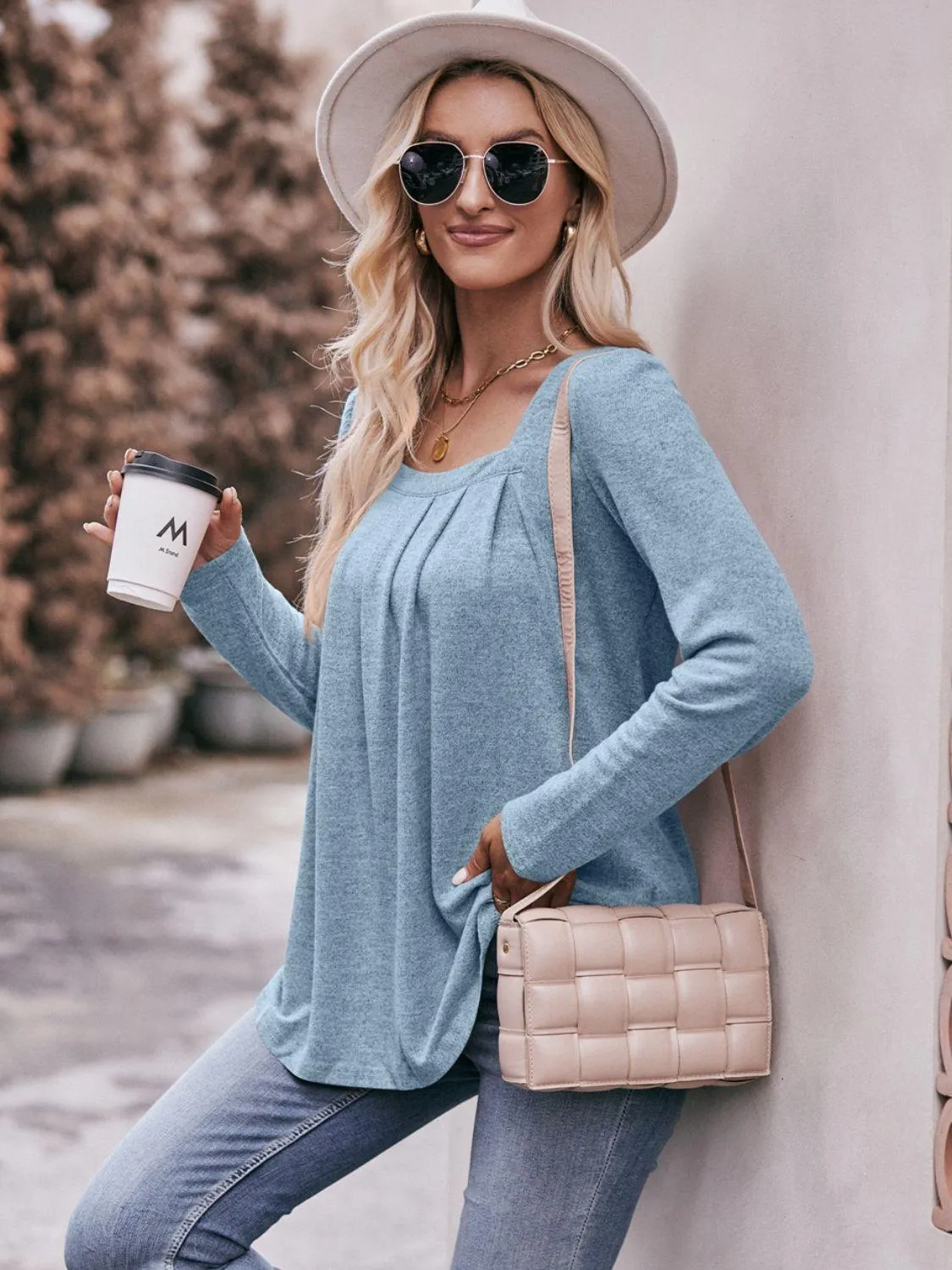 Own The Day Long Sleeve Square Neck Blouse