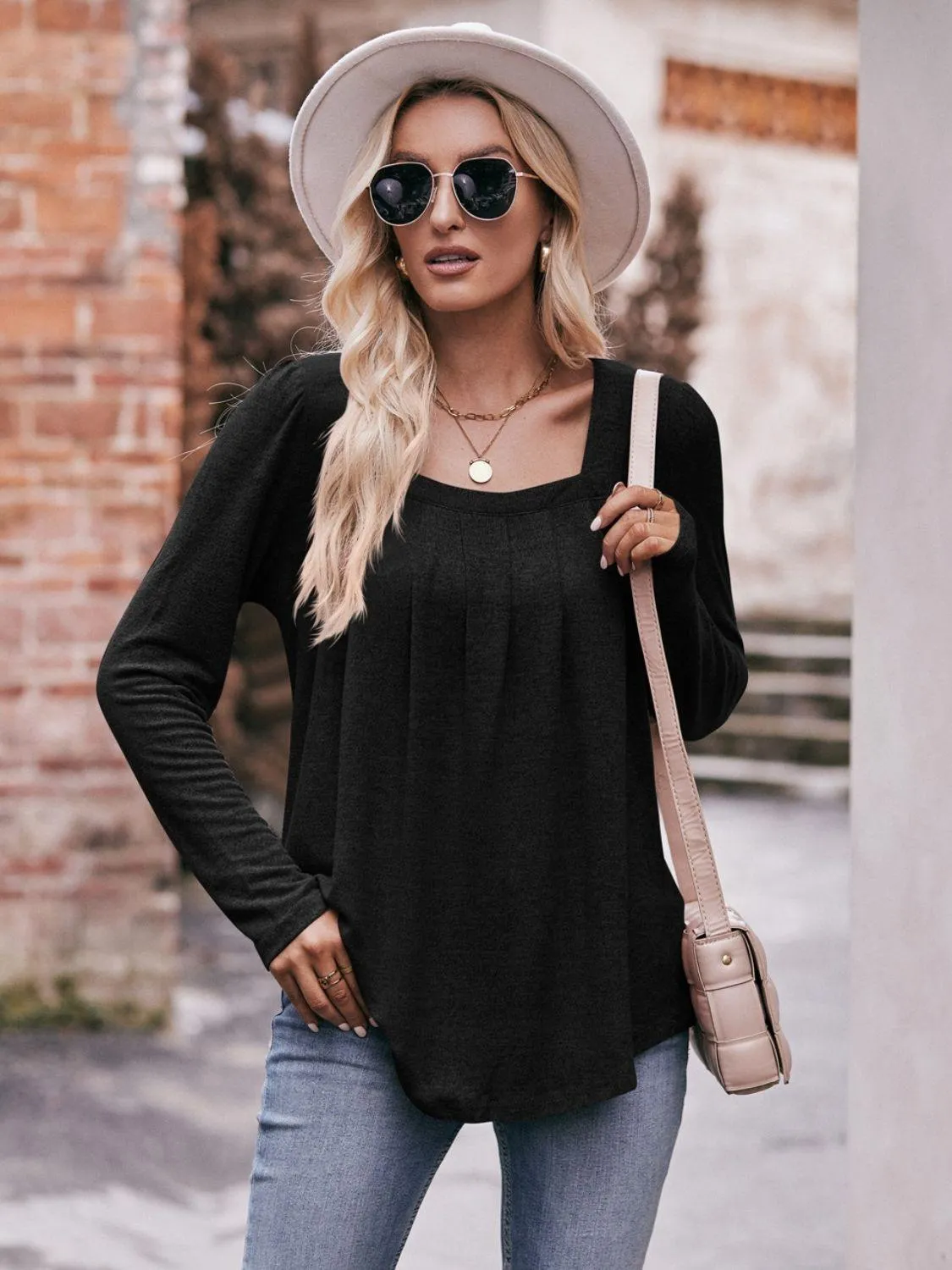 Own The Day Long Sleeve Square Neck Blouse