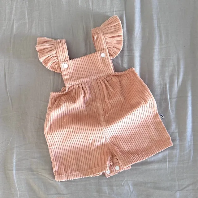 'Peachy Pink' Ruffle Corduroy Overalls