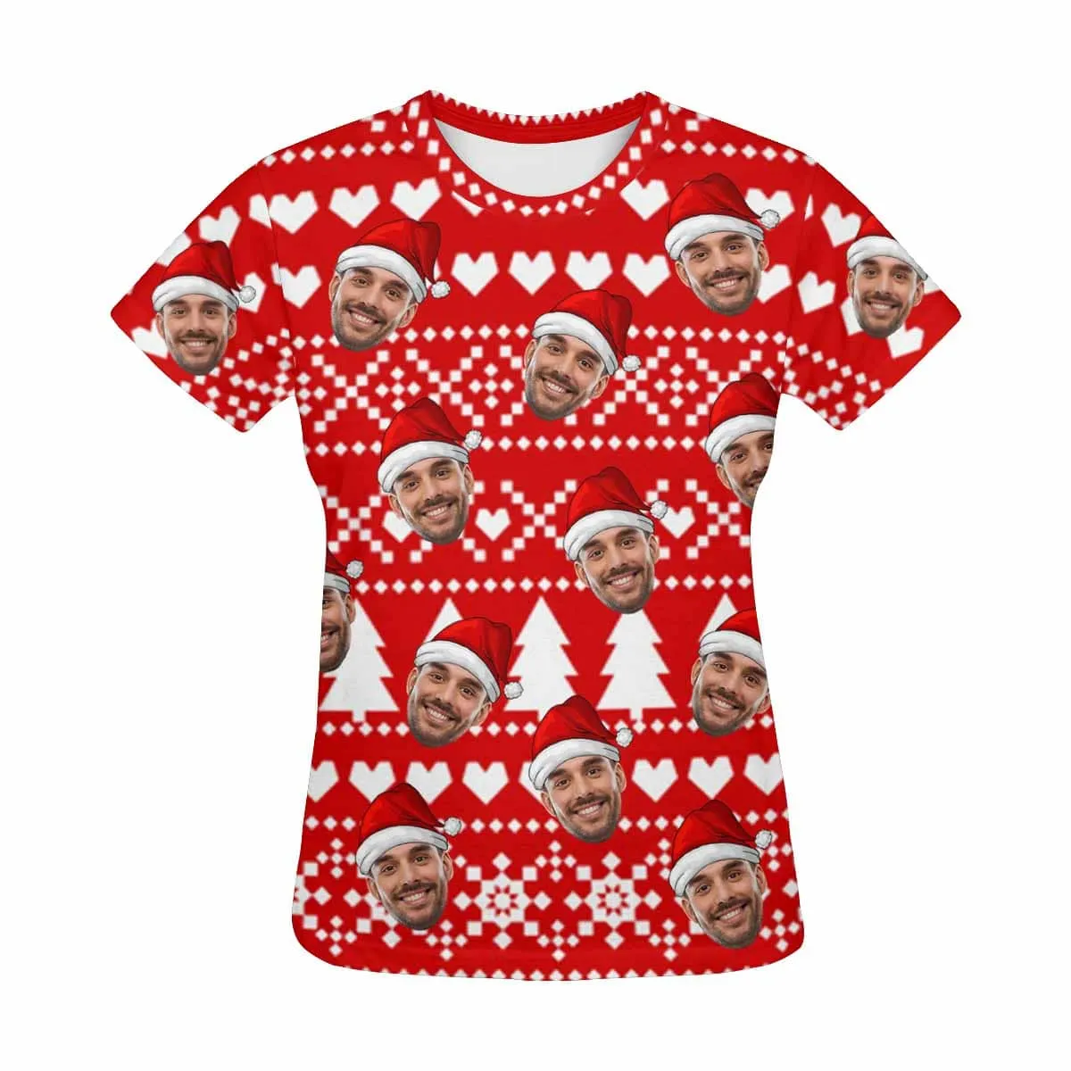 Personalized My Face on A Shirt Happy Christmas Red Women's All Over Print T-shirt