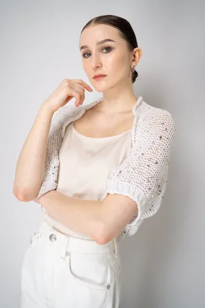 Peserico Cotton Knit Bolero Shrug with Sequins in White