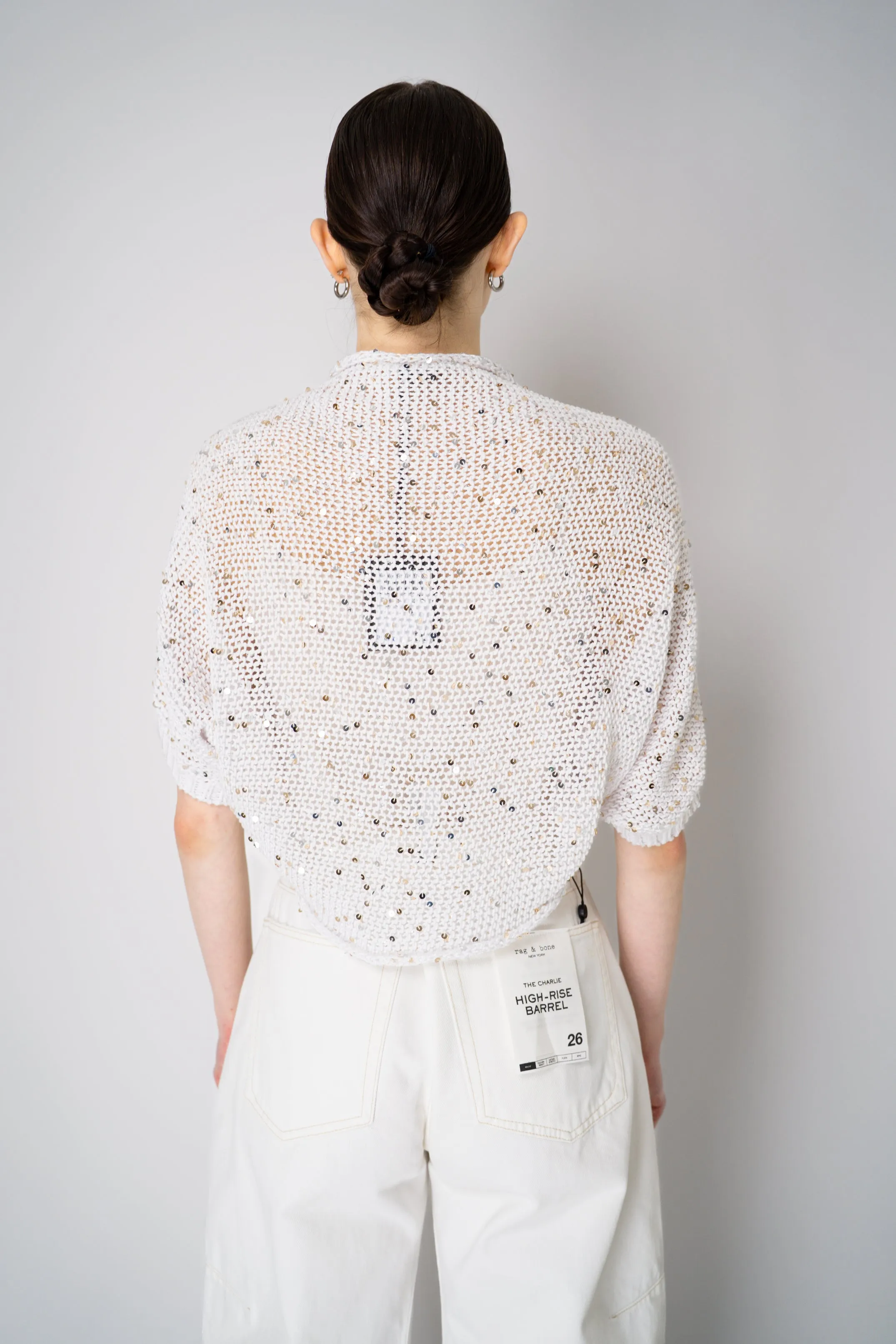 Peserico Cotton Knit Bolero Shrug with Sequins in White