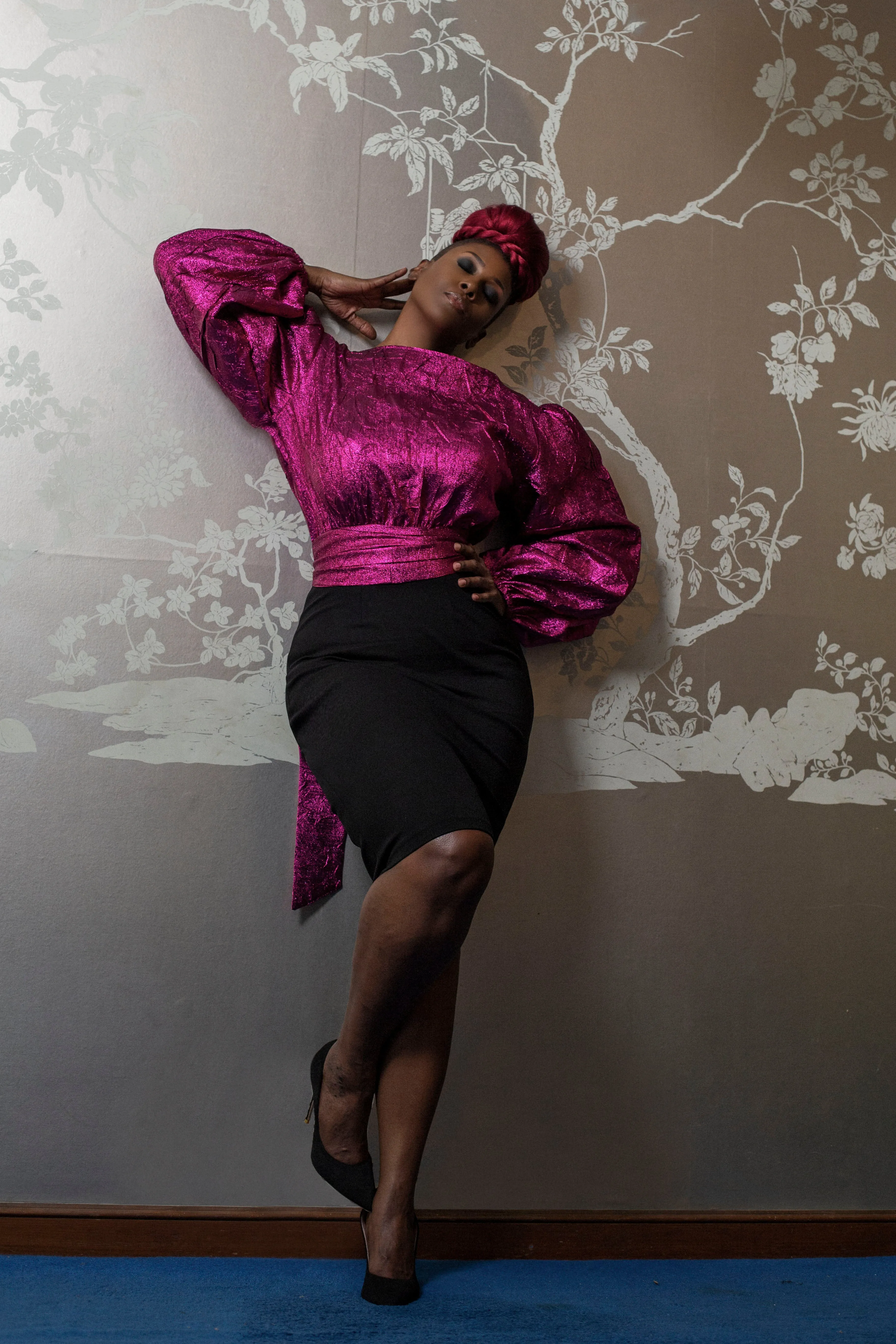 Pink Metallic Holiday Rae Crop Blouse- JIBRI