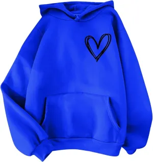 Pink Tops Hoodies for Women Heart Print Cute Preppy Sweatshirt Teen Girls Long Sleeve Pullover Hooded Tops