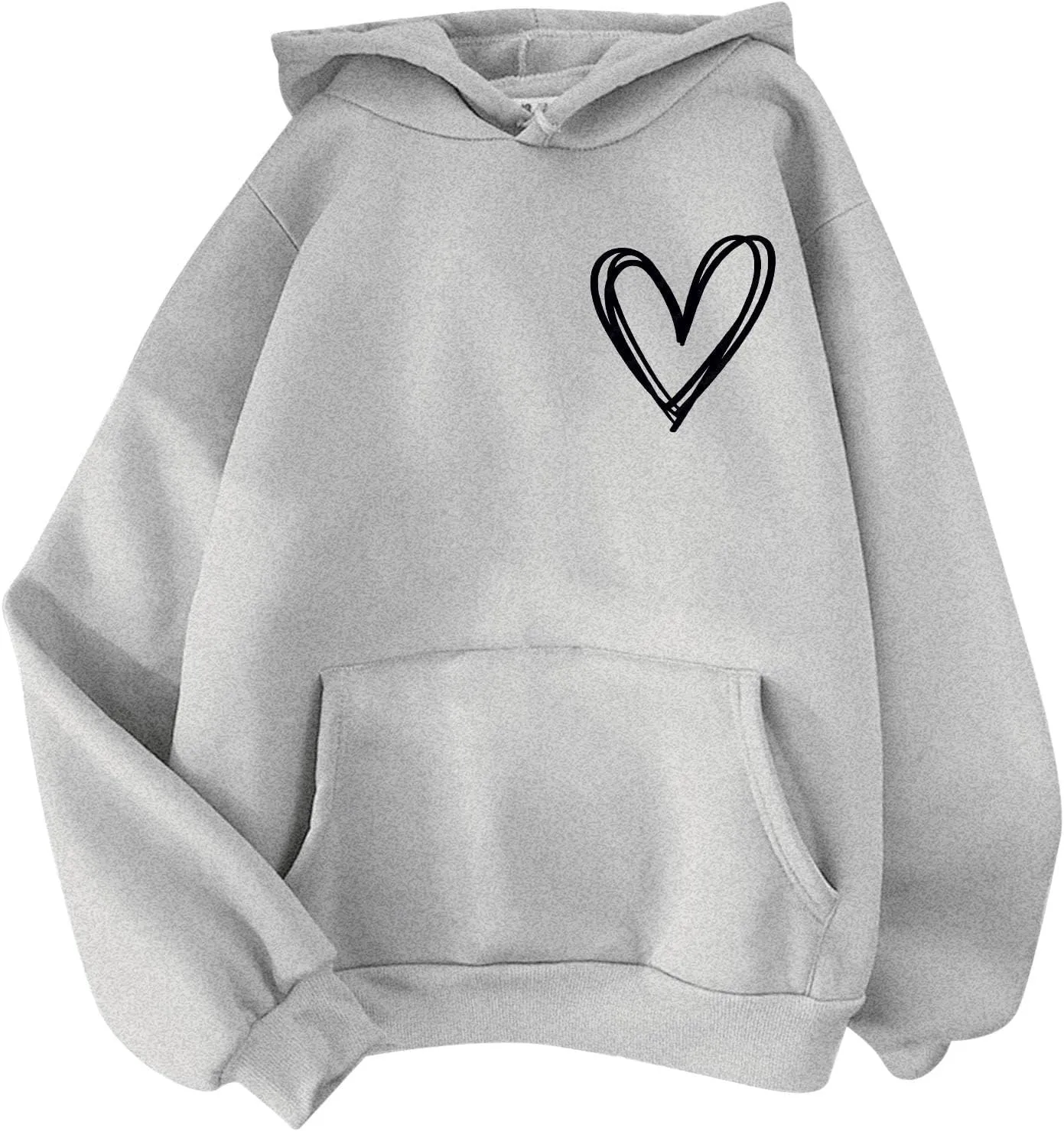 Pink Tops Hoodies for Women Heart Print Cute Preppy Sweatshirt Teen Girls Long Sleeve Pullover Hooded Tops