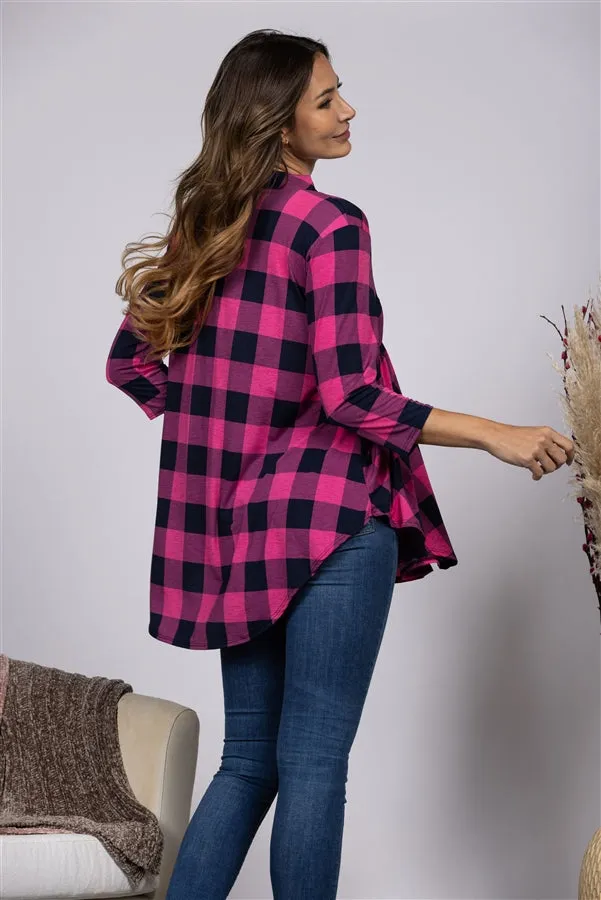 PLAID PRINT PEASANT STYLE BLOUSON TOP ST1434-18