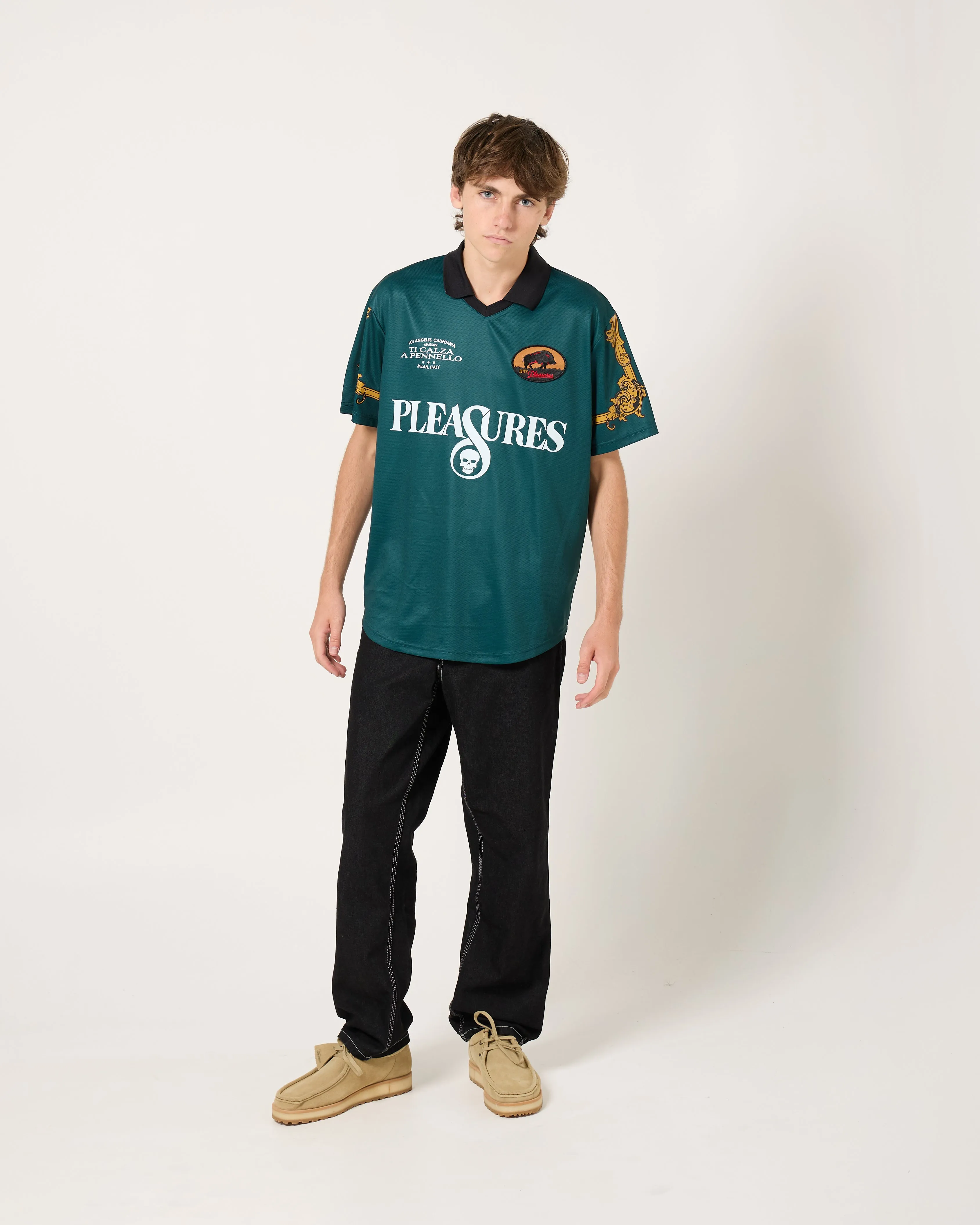 Pleasures x IUTER Carlo Soccer Jersey Tee | Dark Green