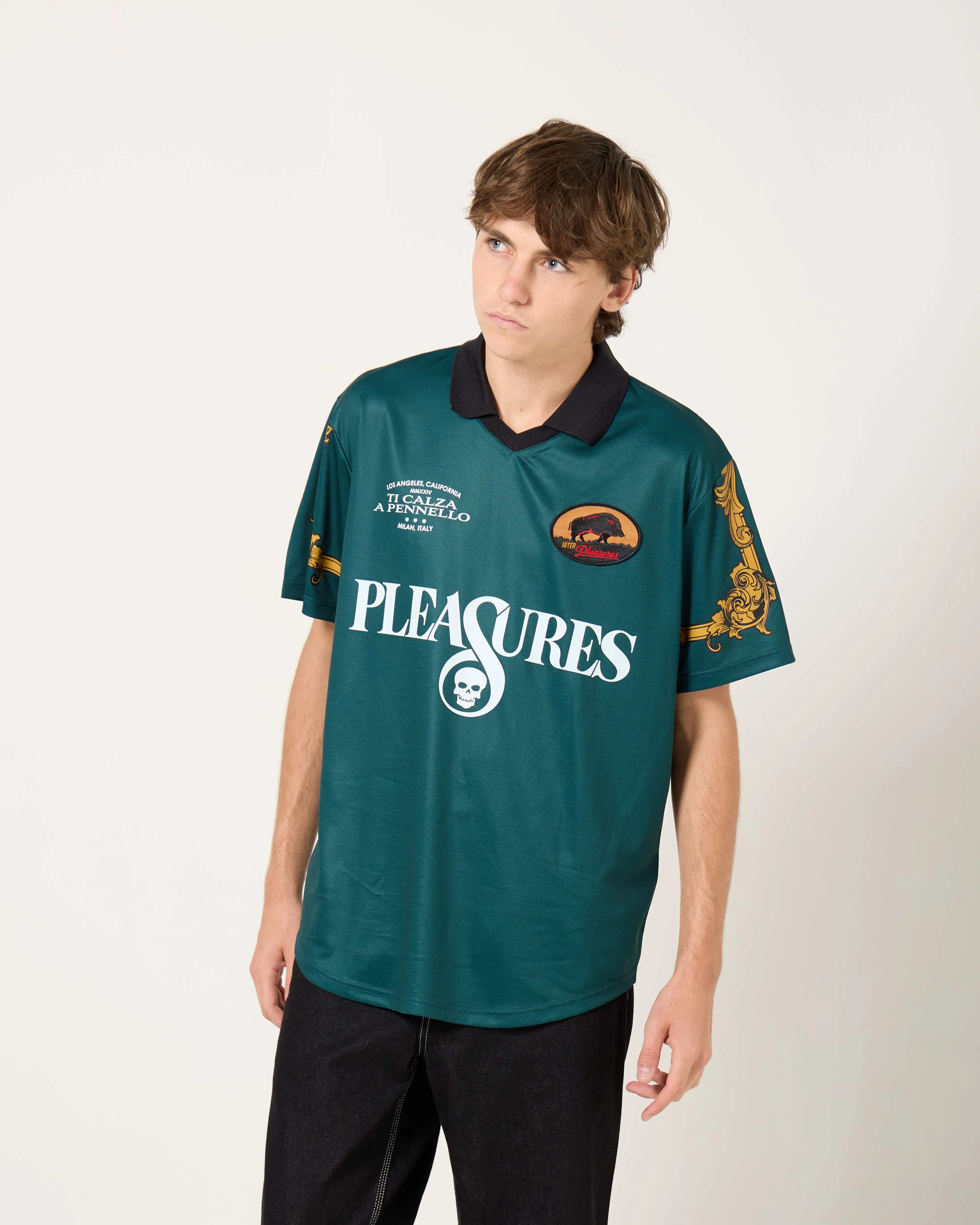 Pleasures x IUTER Carlo Soccer Jersey Tee | Dark Green