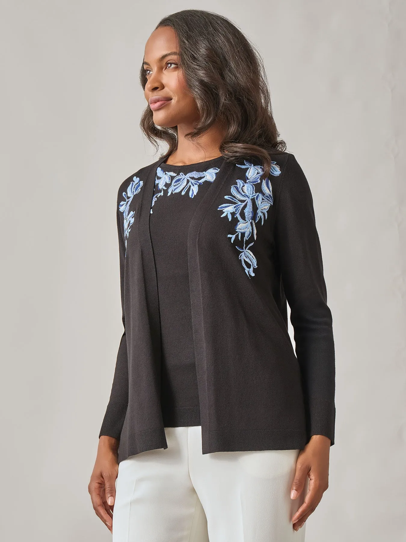 Plus Floral Embroidered Cardigan