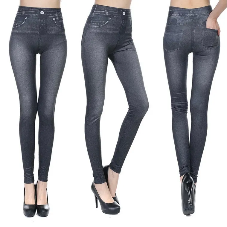 Plush Lined Winter Faux Denim Jeans Leggings
