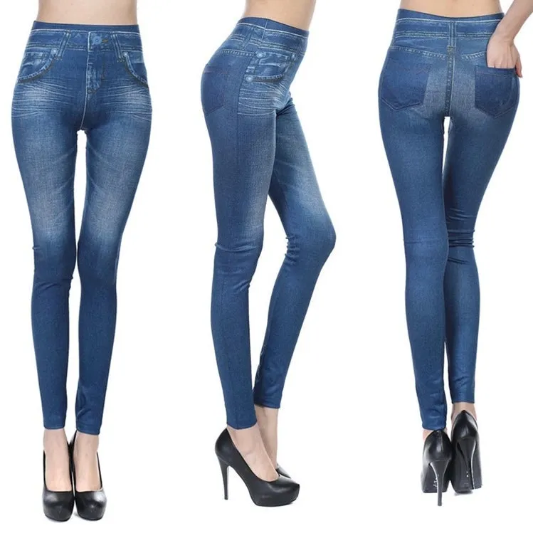 Plush Lined Winter Faux Denim Jeans Leggings