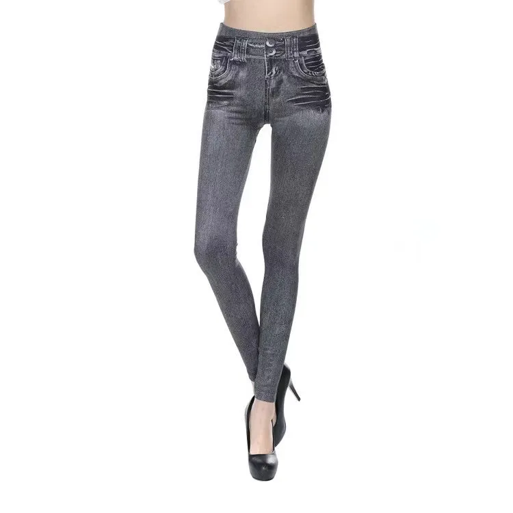 Plush Lined Winter Faux Denim Jeans Leggings