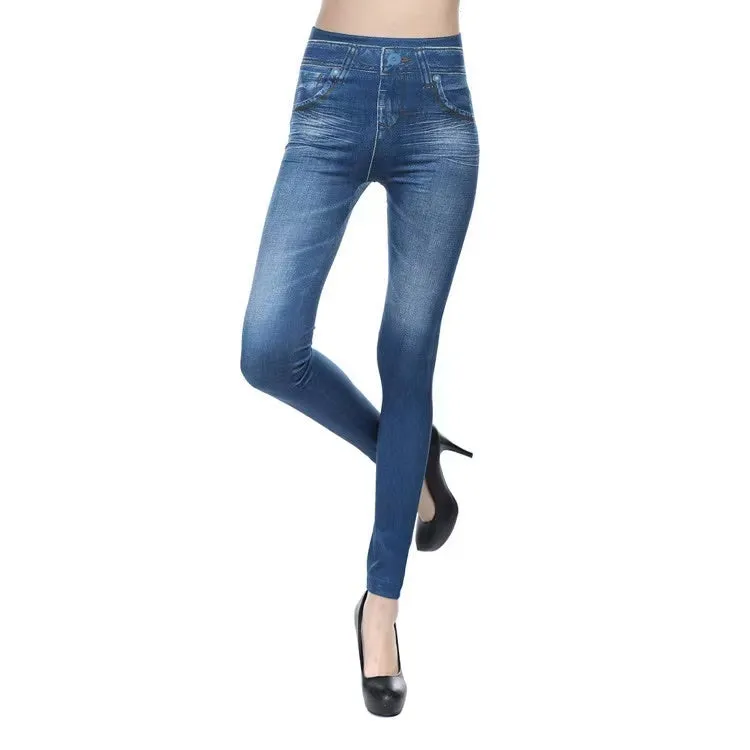 Plush Lined Winter Faux Denim Jeans Leggings