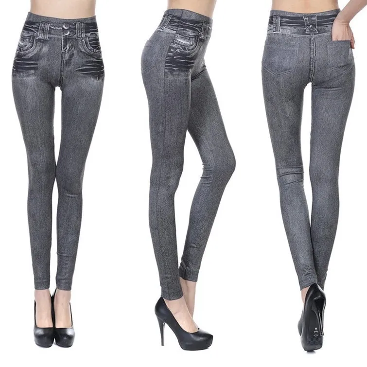 Plush Lined Winter Faux Denim Jeans Leggings