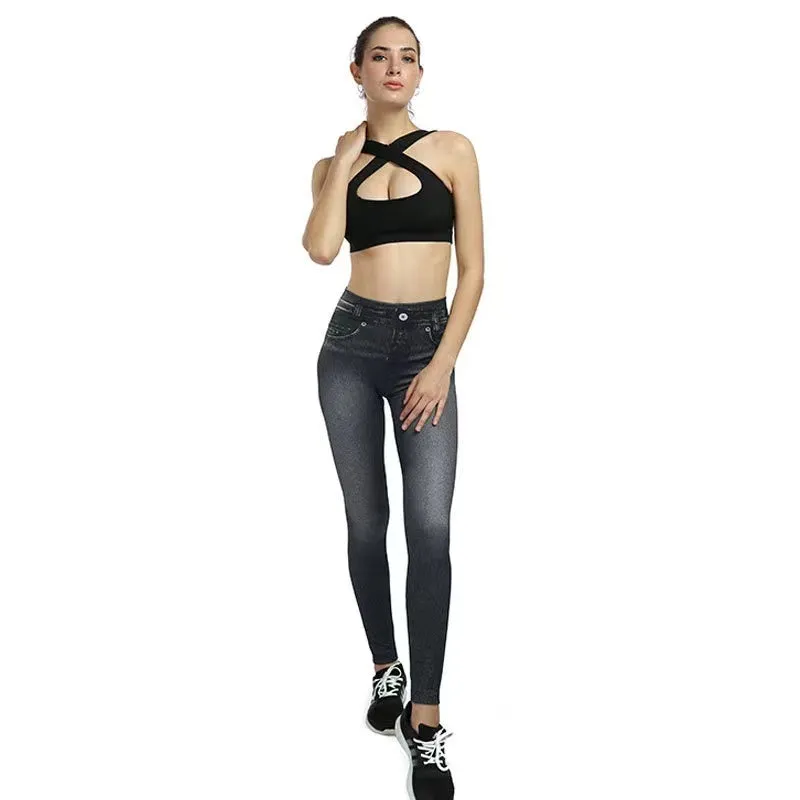 Plush Lined Winter Faux Denim Jeans Leggings