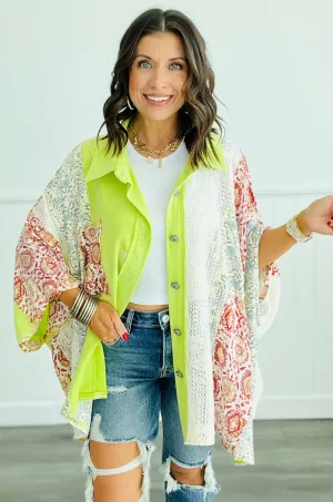 POL Neon Lime Contrast Lace Shirt (Reg)