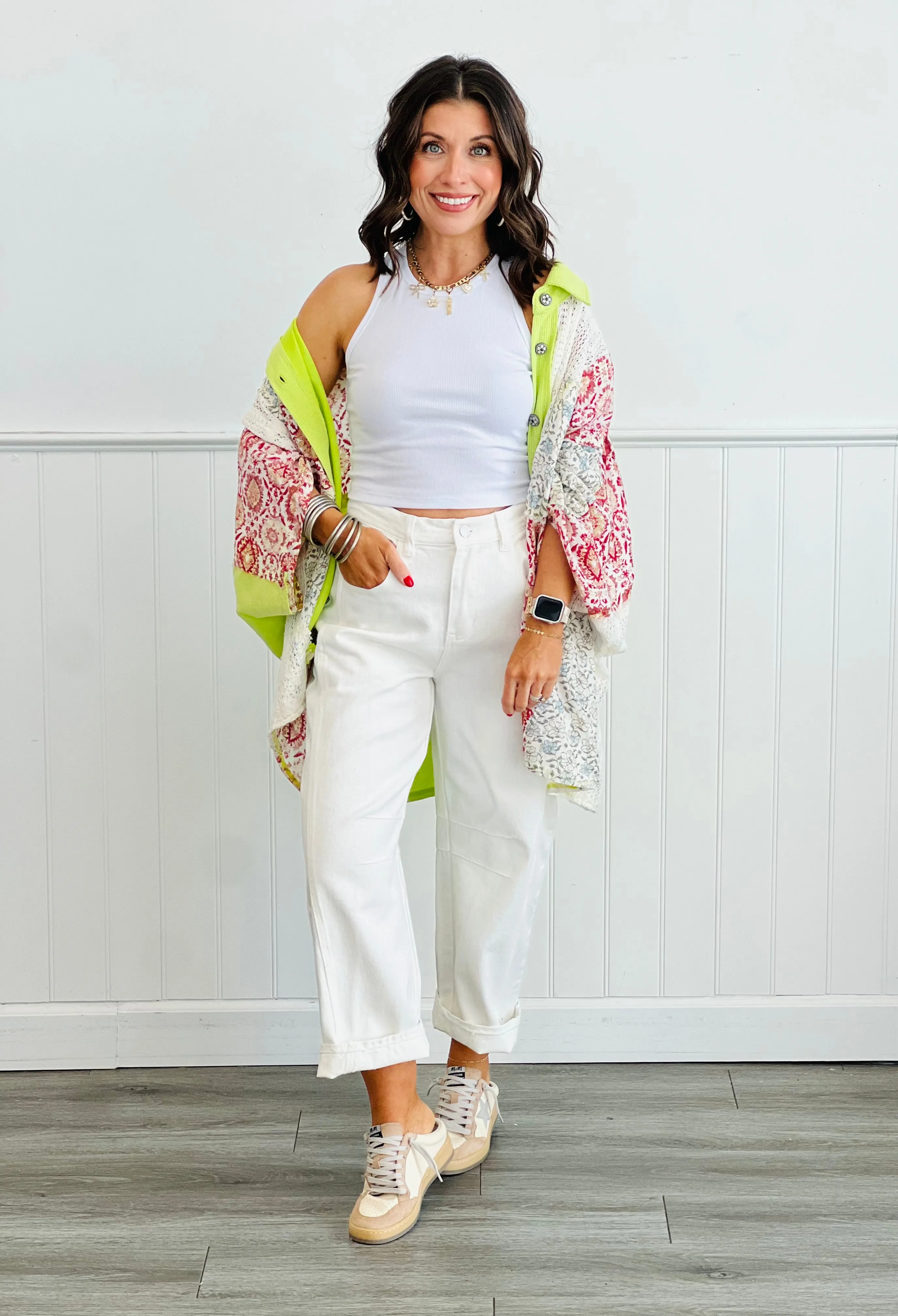 POL Neon Lime Contrast Lace Shirt (Reg)