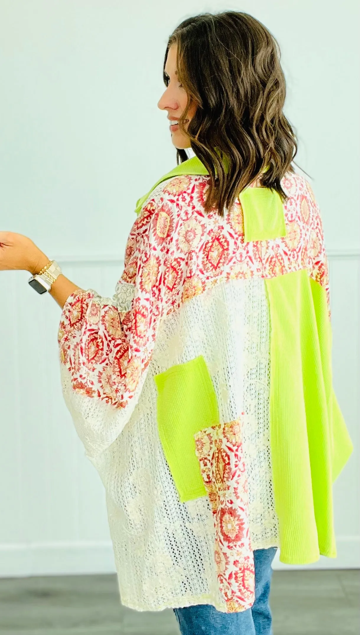 POL Neon Lime Contrast Lace Shirt (Reg)