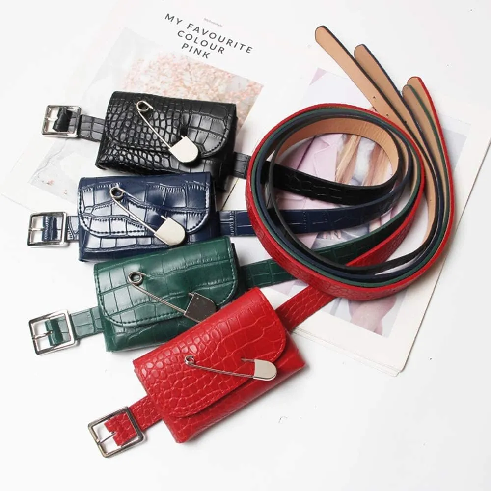 PU Leather Belt Fanny Pack Crocodile Pattern Removable Belt Envelope Waist Purse Waist Pouch Belt Bag